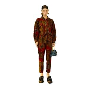 FARM Rio Multicolor Leaf-Print Jumpsuit in Red, Green, Brown